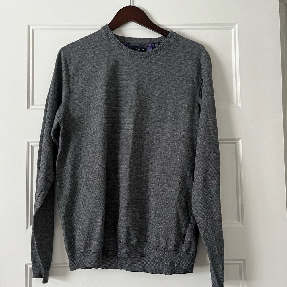 Ted Baker Crew Neck Sweatshirt Mens Size 6 Gray Long Sleeve Cotton Polyester